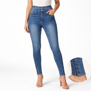 Bebe Ultra High Rise Skinny Jeans Hook Eye Ankle Detail Stretch Denim Womens 30